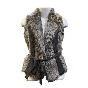 XOXO Women's Brown Faux Fur Cable Knit Sweater Open Front Vest W/ Belt SZ L